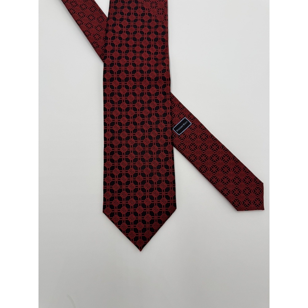 Stefano Ricci Silk Tie Red Black Geometric Medallion Luxury Collection ~3.25
